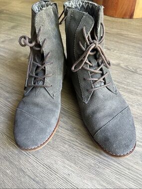 Toms Gray Suede Lace-Up Combat Boots